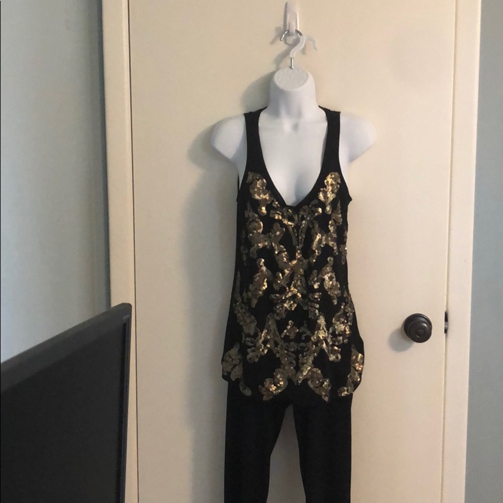 Express black and gold sequin tank